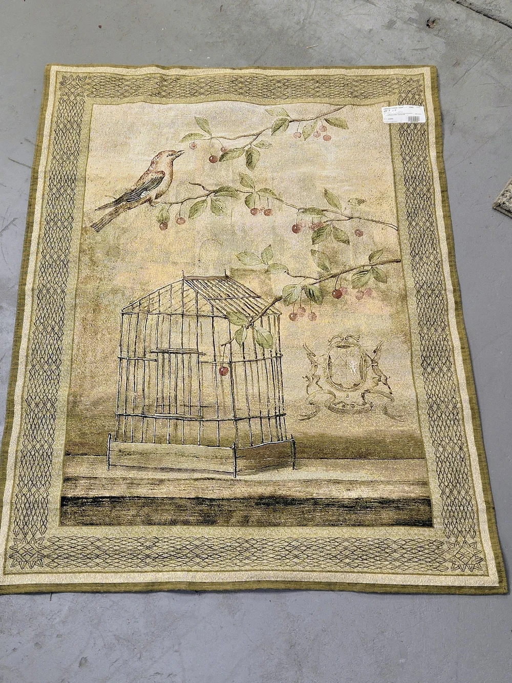 Oiseav Cage Cerise Woven Tapestry Wall Hanging - Cream & Green